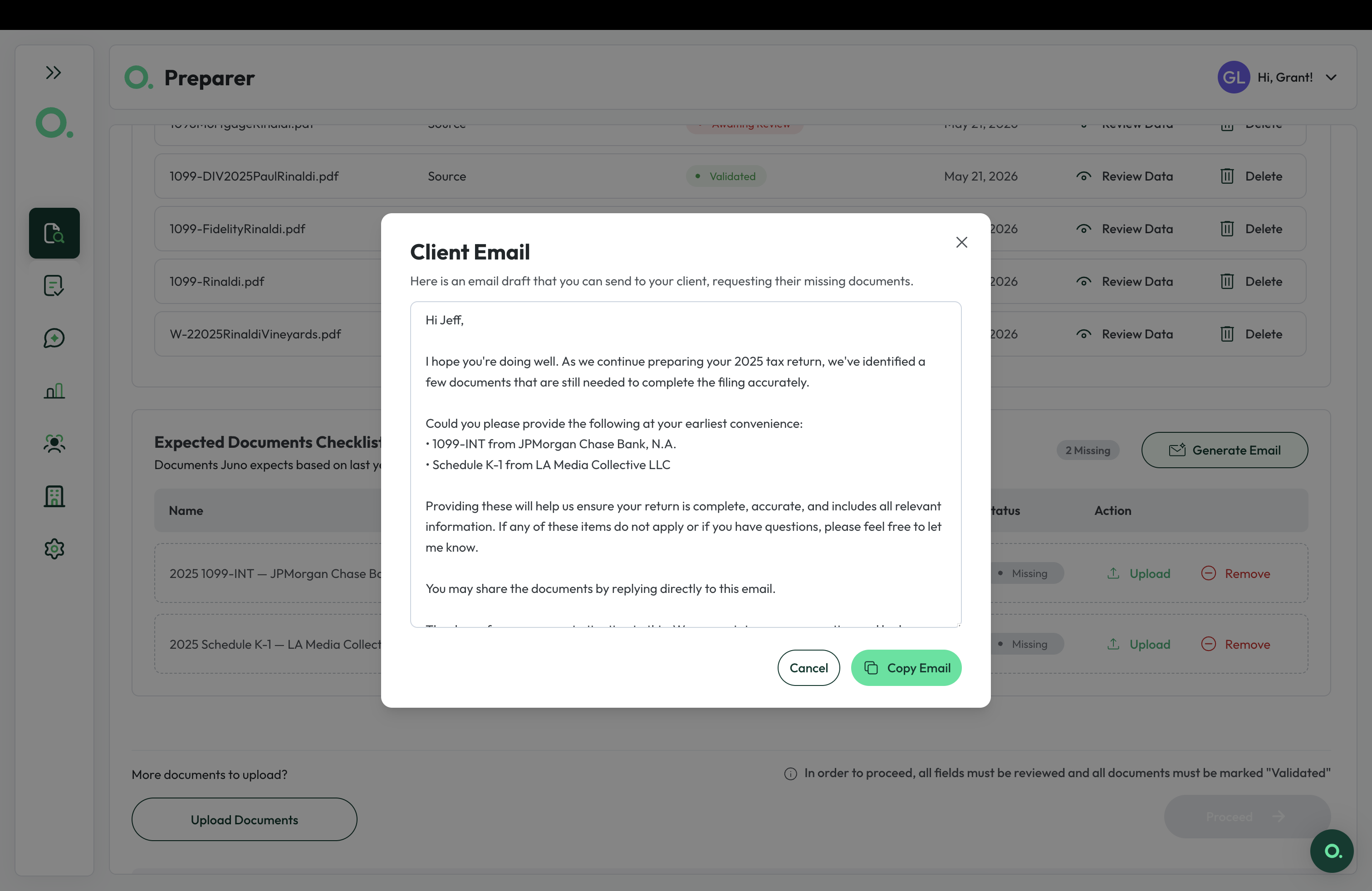expected docs checklist - email
