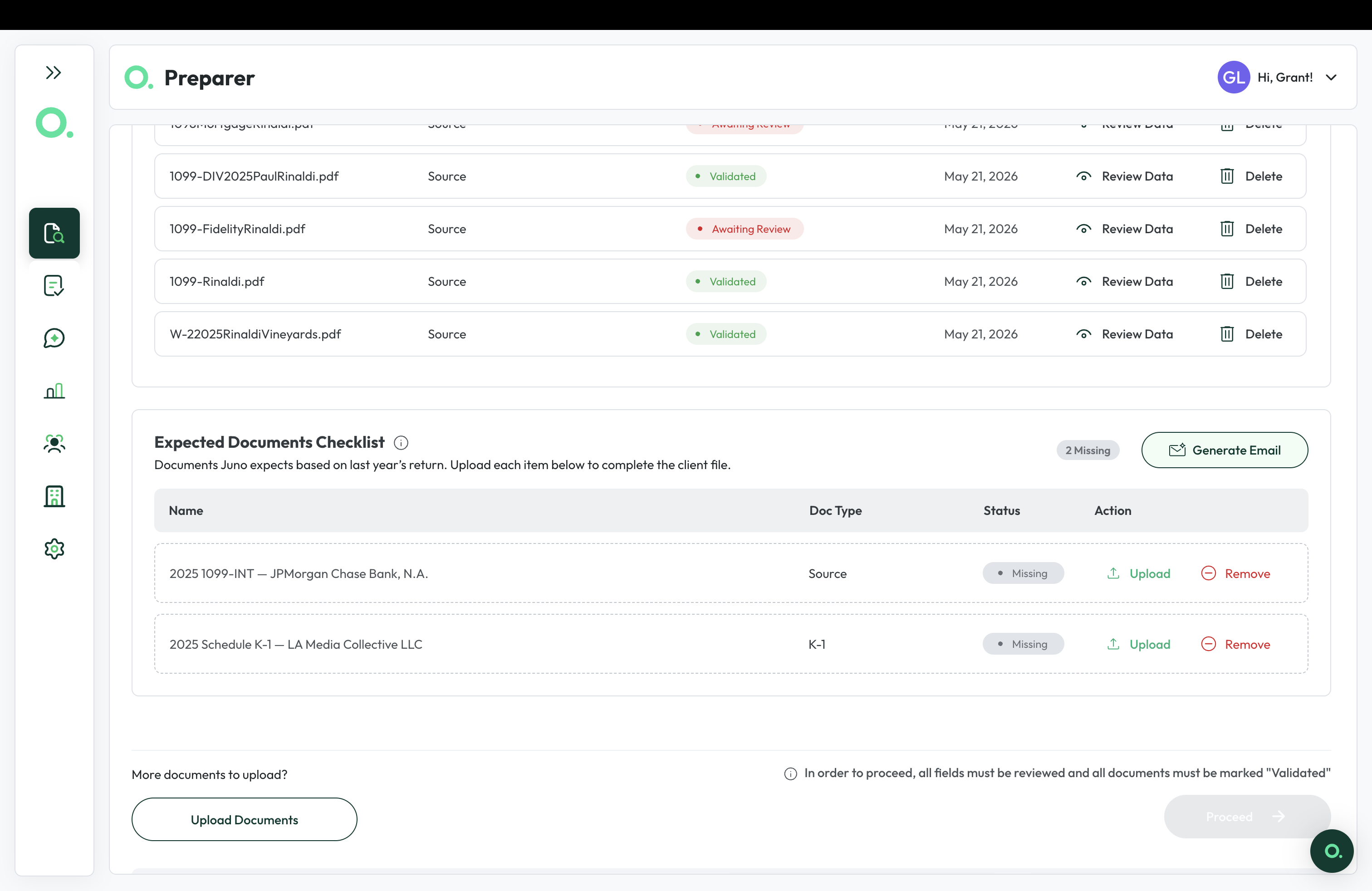 expected docs checklist - missing